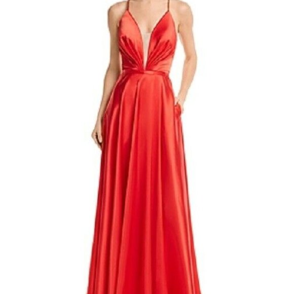 Aqua Dresses & Skirts - New Aqua Plunging Lace Back Evening Gown Prom